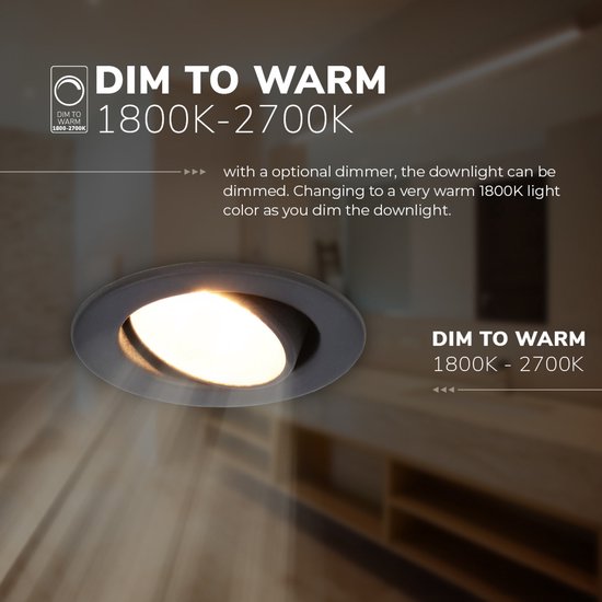 6x HOFTRONIC Malta - Dim to warm inbouwspot - LED - Rond zaagmaat 60-67mm - Zwart - Dimbaar - Kantelbaar - 5 Watt - 480 lumen - 230V - 1800-2700K - Plafondspots - Inbouwspot voor badkamer en buiten - 5 jaar garantie