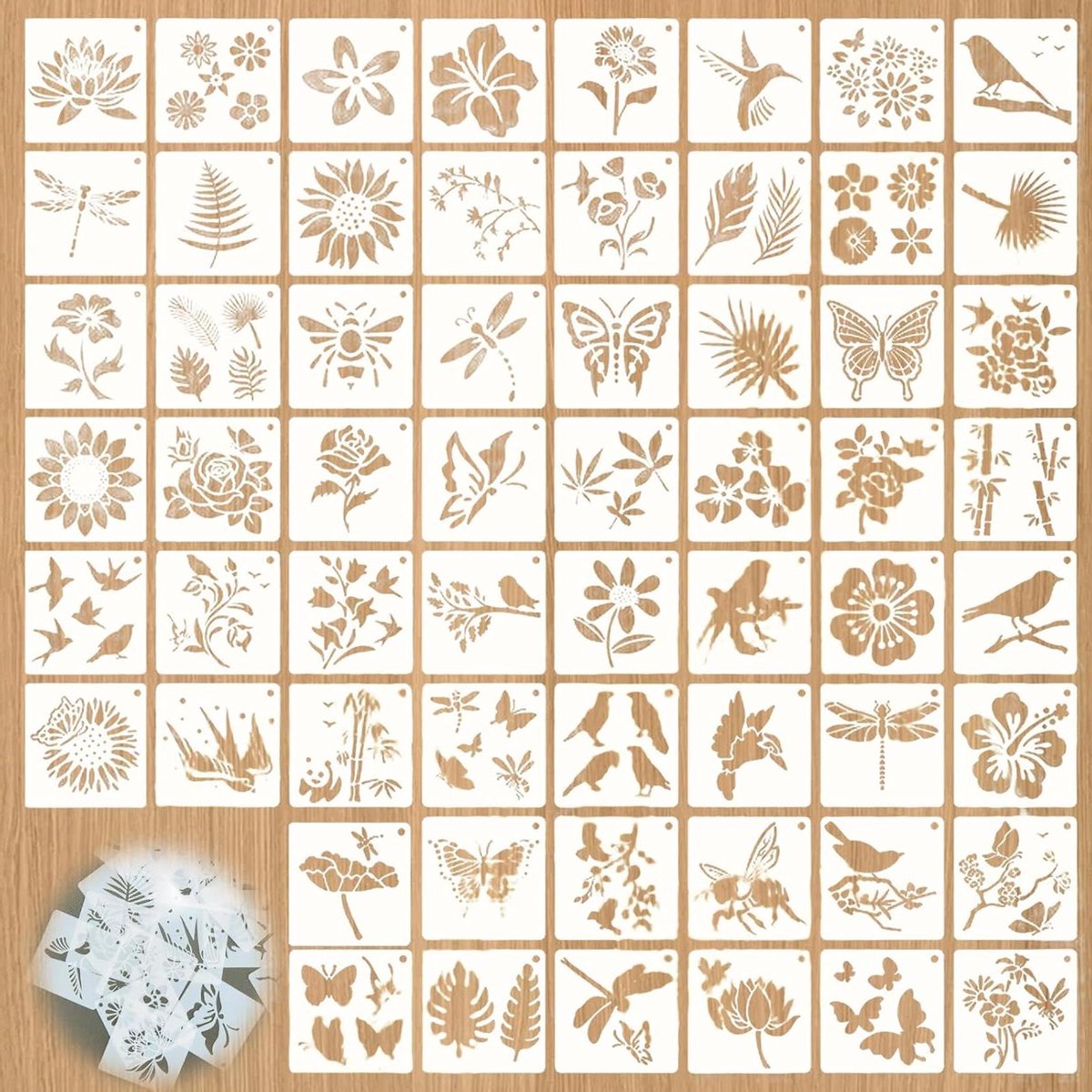 Image of 60-delige bloemensjablonenset - patroonspuitverf voor doe-het-zelfprojecten en kunstwerken - herbruikbare plastic stencilsjablonen - bloemen thema