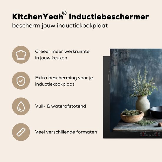 KitchenYeah© Inductie Beschermer 60x52 cm Keuken Decoratie Kookplaat Beschermer voor Inductiekookplaat Afdekplaat Anti Slip Mat - Beton look - Koffiebonen - Kaneelstokjes - Specerijen