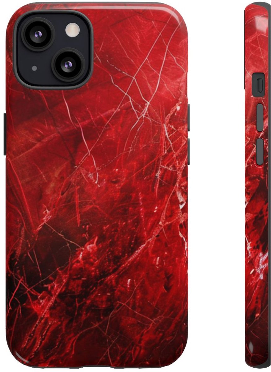 Rode Marmerstructuur met Nerven – Telefoonhoesje Geschikt voor iPhone 13