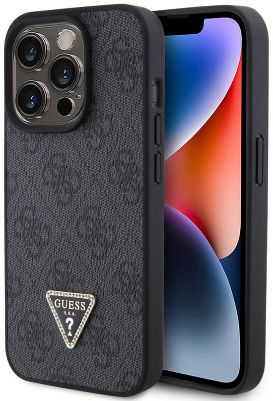 Guess 4G Triangle Logo Back Case - Geschikt voor Apple iPhone 15 Pro (6.1") - Grijs