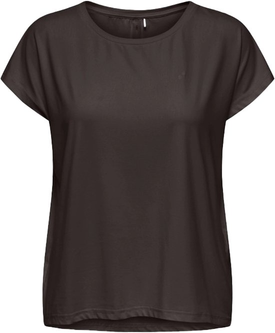 Donkerbruin, kort mouwen t-shirt met ronde hals en kleine logo-print op de borst.