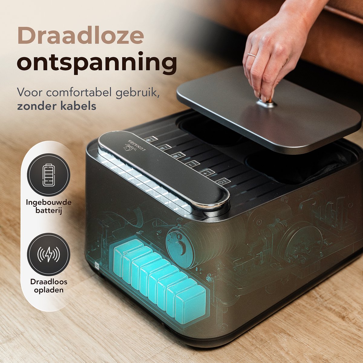 Afbeelding 2 van LunaSea's Voetmassage Apparaat - Voetmassage - Shiatsu - Draadloos - Inclusief luchtcompressie - Infarood - Ozone Sterralisatie - 30 Massage Standen