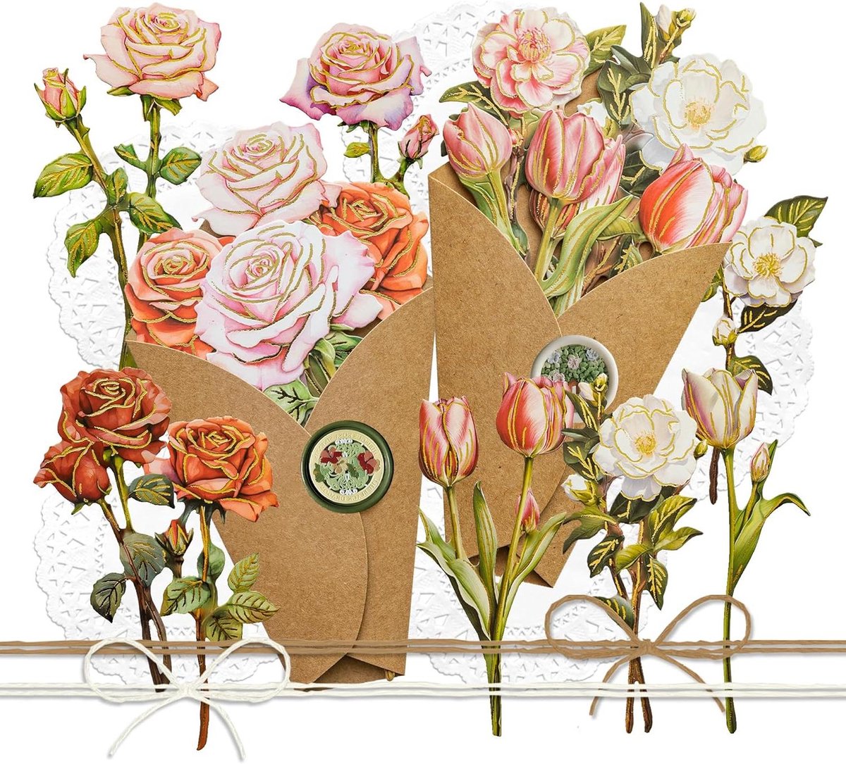 Inovra Plus - Bloemboeket knutselset DIY: papieren rozenboeket, tulp en Camellia bloem | Scrapbooking en kaarten maken | Moederdagdecoratie
