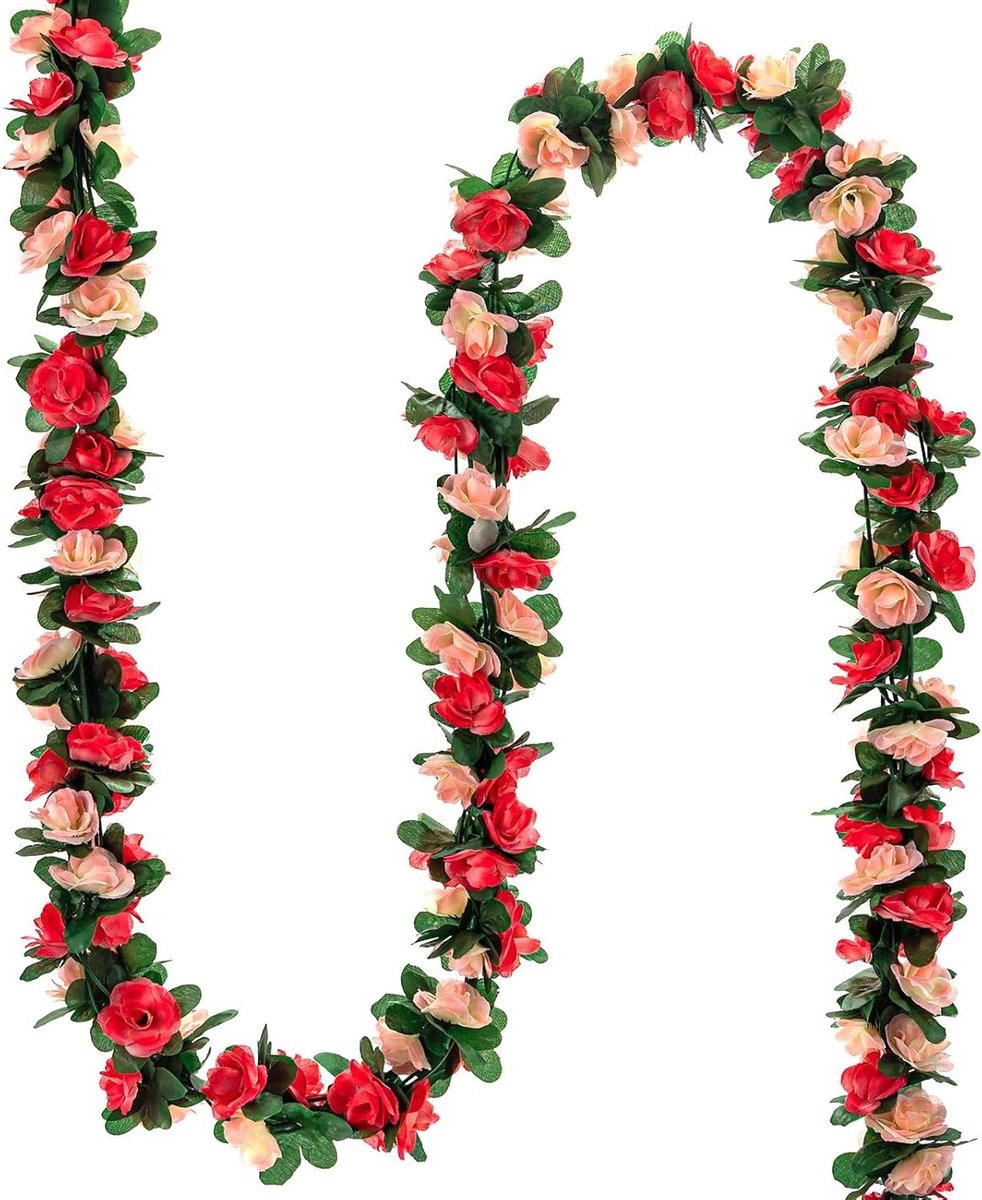 Inovra Plus - Kunstmatige rozenwijnstokken - Decoratie bruiloft feest - 4 stuks - Roze - Buiten en tafel - 20 cm - Zijden bloemenslinger
