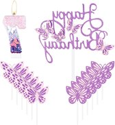 Happy 7e verjaardagskaarsen voor meisjes - roze paarse kaars - nummer 7 - vlinderthema - taartdecoraties - schattige taarttopper - verjaardag cupcake topper
