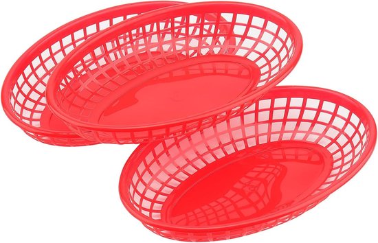 KEILEOHO Pack of 60 Plastic Fast Food Baskets, 24 x 15.5 x 4.8 cm, Oval