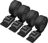 Spanbanden met Ratel 4 stuks - 5 m Spanbanden Fietsendrager, Zwarte Bevestigingsriem, Sjorbanden met Klemsluiting, Bagagedrager Spanband voor Auto, Fiets, Steekwagen, Motorfiets, Bagage, Camping