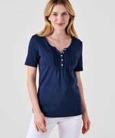 Damart - T-shirt en pur coton côtelé fin - Femme - Blauw - M