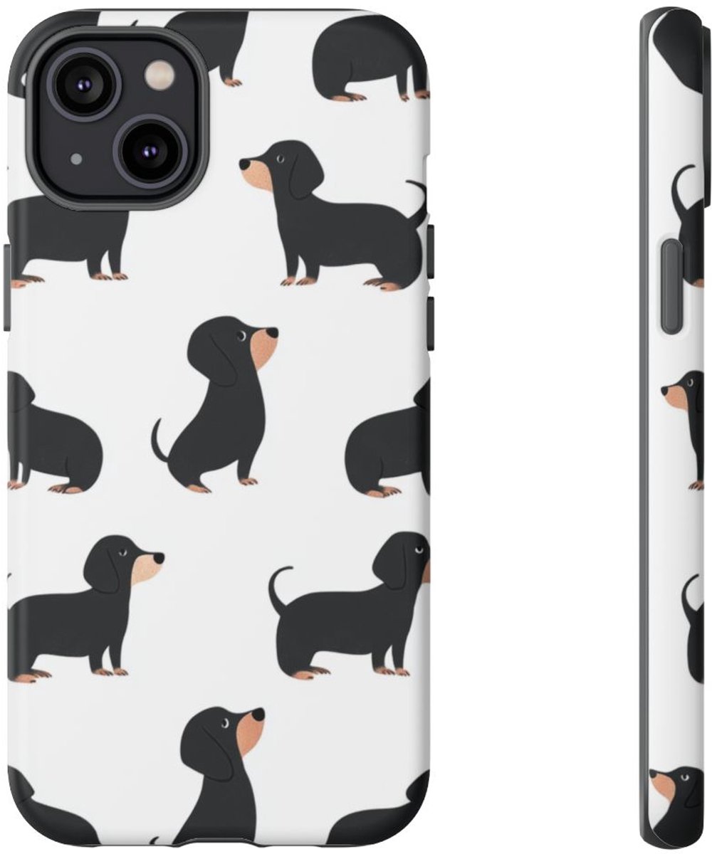 Minimalistisch Zwart Teckelpatroon – Telefoonhoesje Geschikt voor iPhone 14 Plus