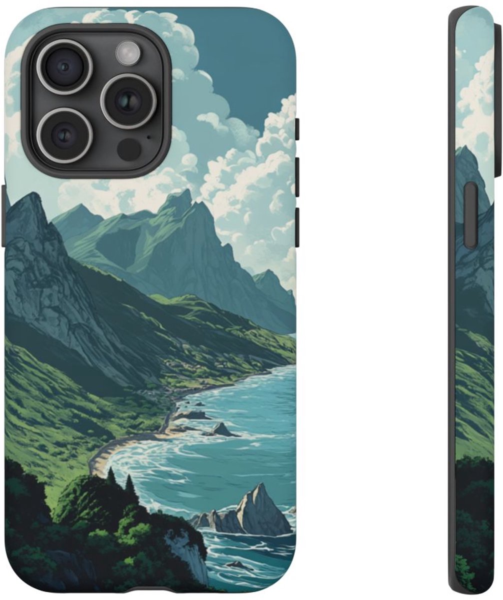 Berg- en Zeegezicht – Telefoonhoesje Geschikt voor iPhone 15 Pro Max