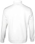Arrière d'une veste d'entraînement blanche pour homme avec rayures vert foncé sur les manches.