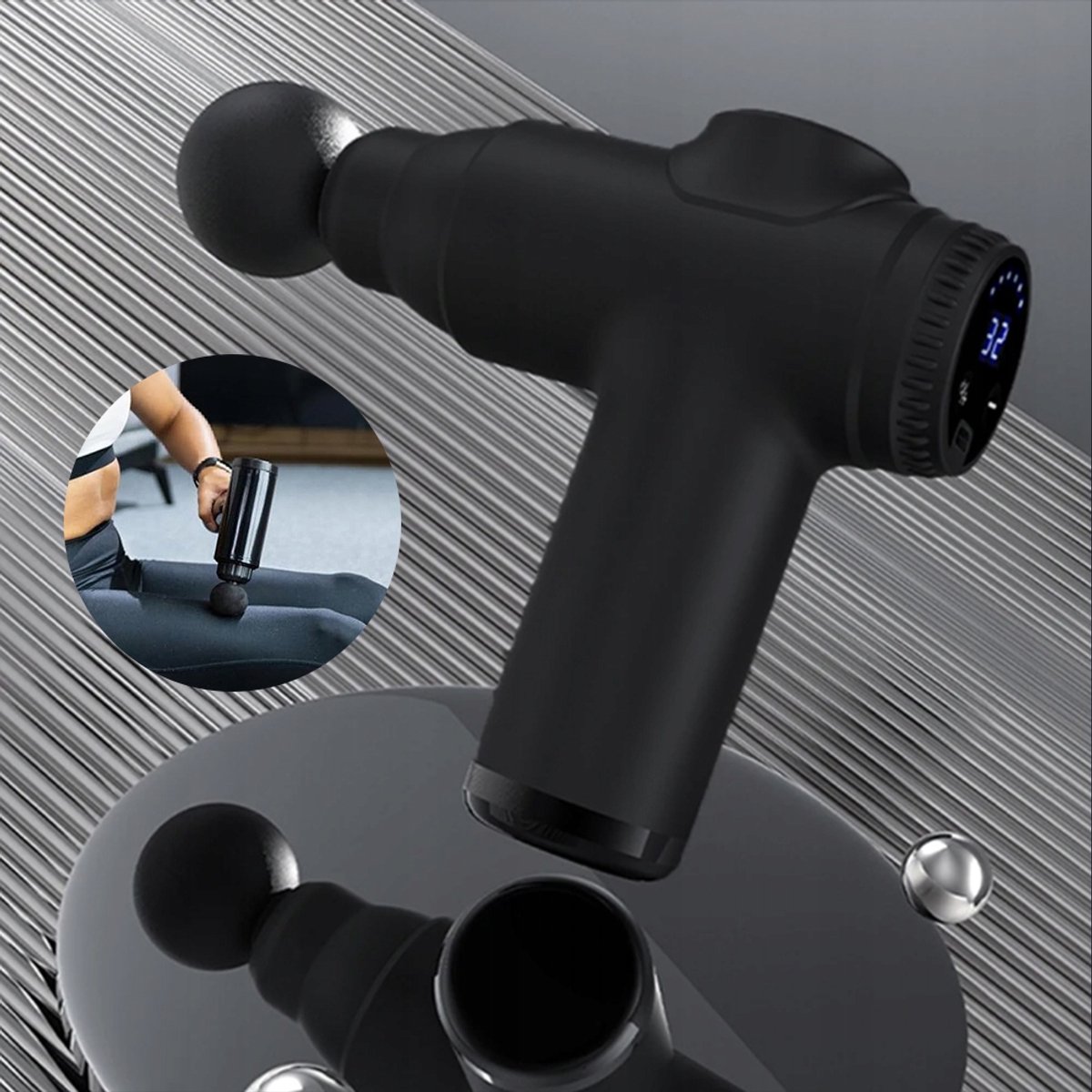 Afbeelding 3 van Mini elektrische massagegun - Fascia Gun - 32 snelheden - 3500 tpm - 1800 mAh - 4 massagekoppen - met LCD-scherm - voor ontspanning van lichaamsspierenmassage