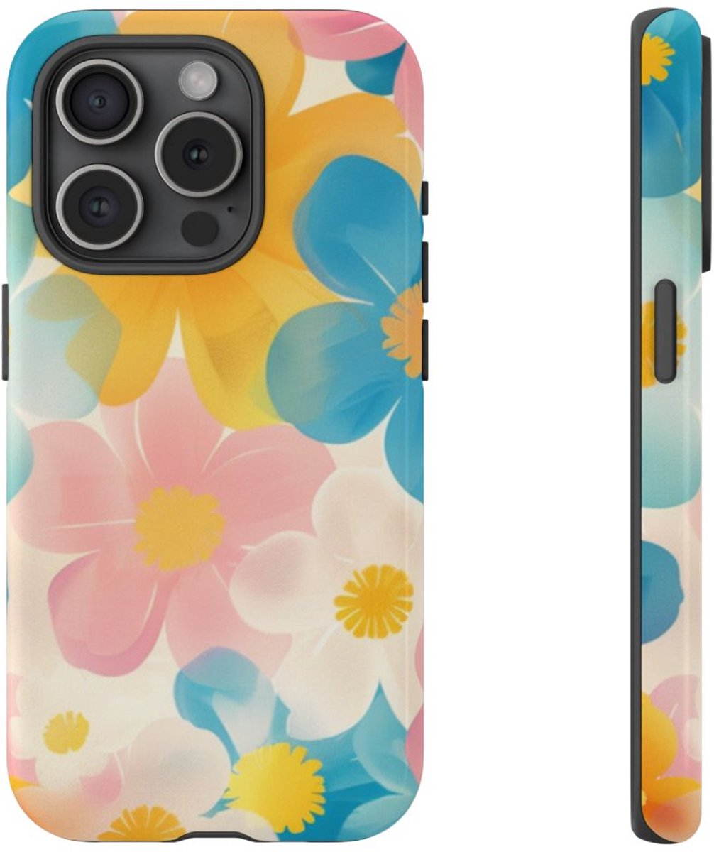 Vrolijk Pastel Bloemenpatroon – Telefoonhoesje Geschikt voor iPhone 15 Pro