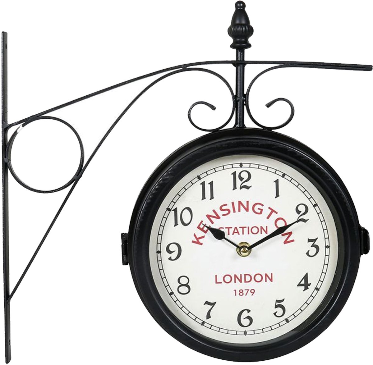 Ostaria Wandklok/muur klok - D21 cm - Station klok - metaal - zwart - keuken/kamer