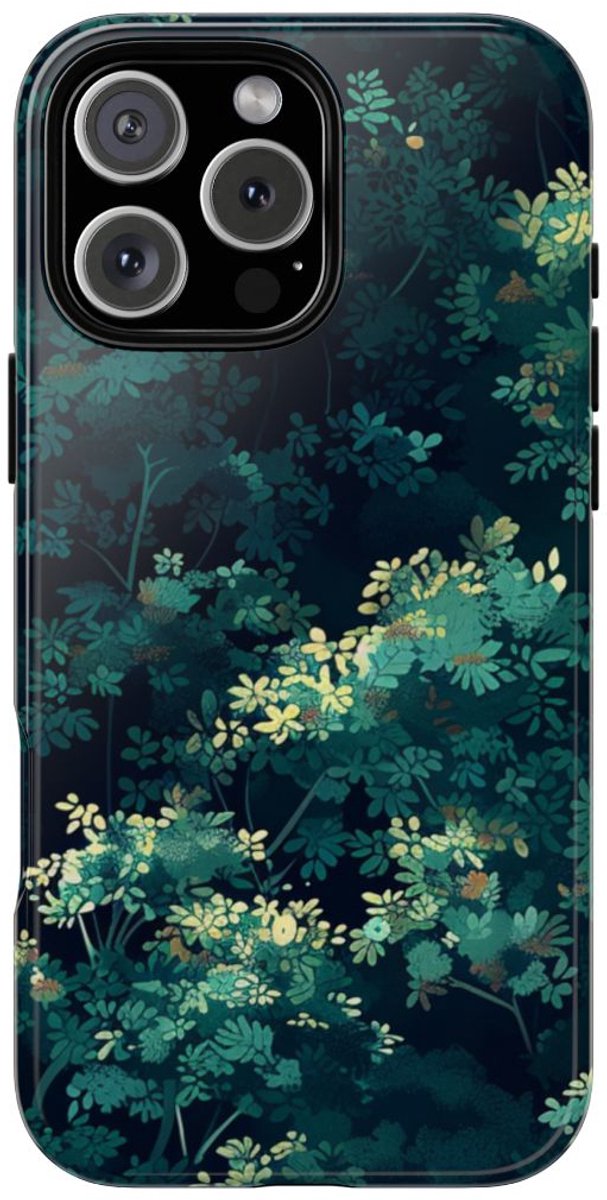 Donkergroen Bladerpatroon – Telefoonhoesje Geschikt voor iPhone 16 Pro Max