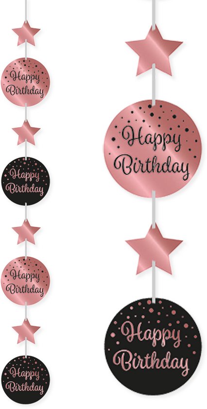 BTH - Hangdecoratie - Happy Birthday - Rose-Zwart - Slingers - Slingers Verjaardag - Verjaardag - Decoratie - Versiering