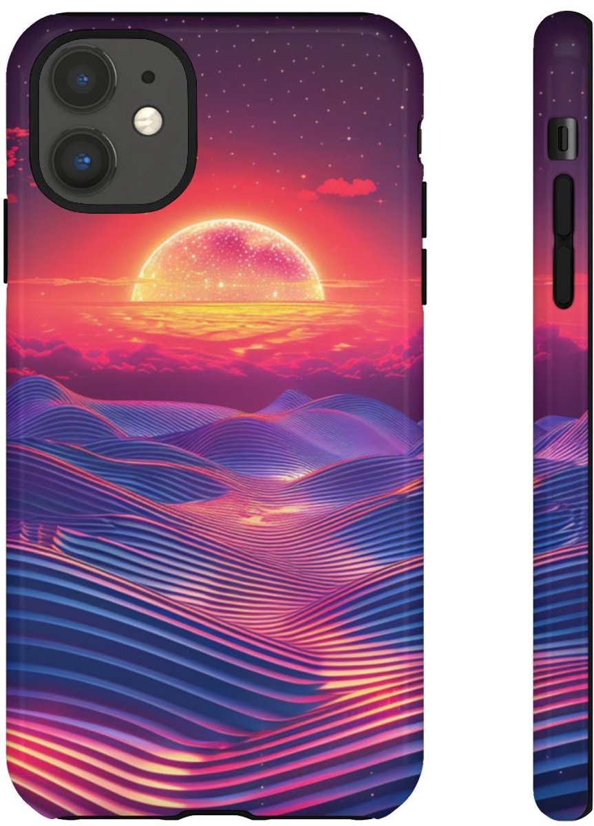 Levendige Zonsondergang met Abstracte Golven – Telefoonhoesje Geschikt voor iPhone 11