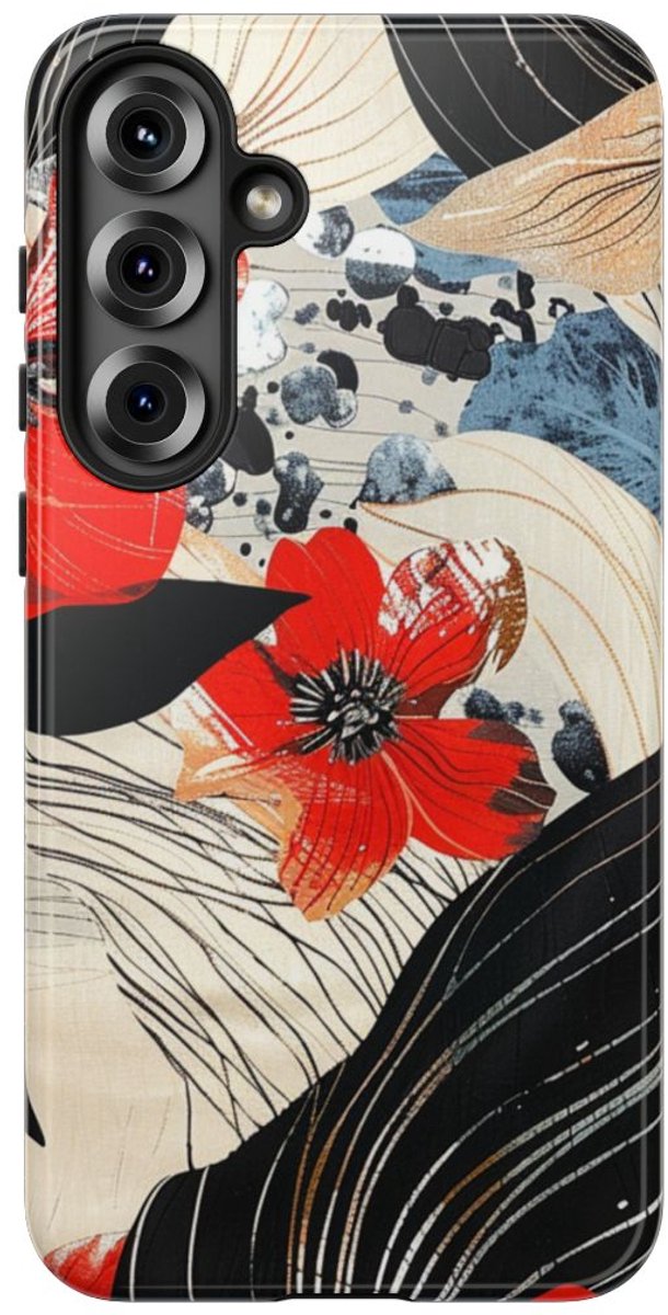 Rood Bloemen Abstract Patroon – Telefoonhoesje Geschikt voor Samsung Galaxy S25 Plus
