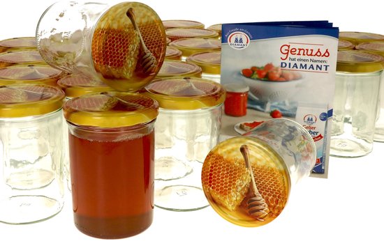 Set van 50 potten 435 ml Carino To 82 deksel met honingraat incl. Diamant Gelierzauber receptenboekje