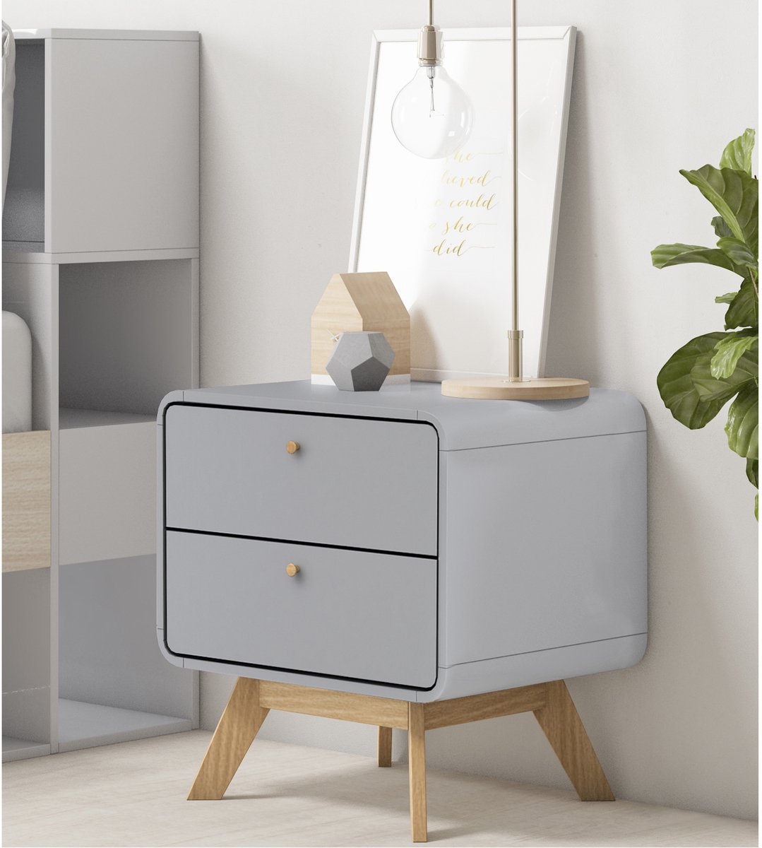 Notio Living Cassie-Nachtkastje - 2-laden - Grijs Houtlook