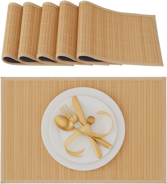Set de table relaxdays 6 pièces, tapis de table en bambou rectangulaire de différentes couleurs Naturel