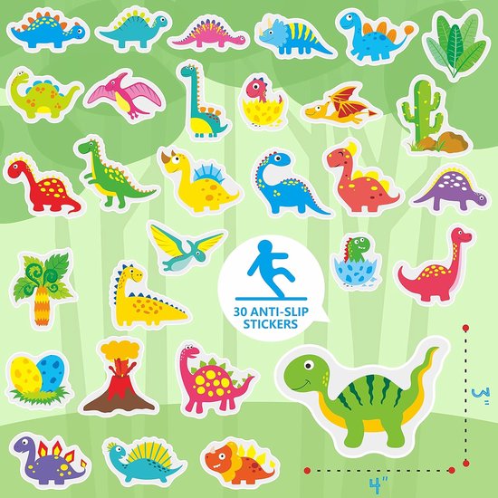 30 antislip badstickers met dinosaurusontwerp - waterdicht en antislip voor douche en badkuip - inclusief premium schraper en gebruiksgemak van CROCBEAR — afbeelding 4