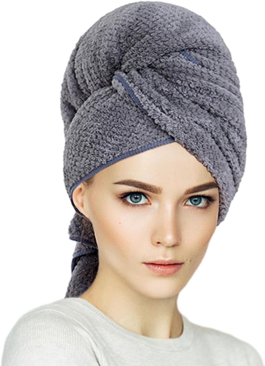Sneldrogende Microvezel Haarhanddoek - Absorberende Haardroogdoek - Anti-kroes Hoofddoek - Grijs 60 x 100 cm