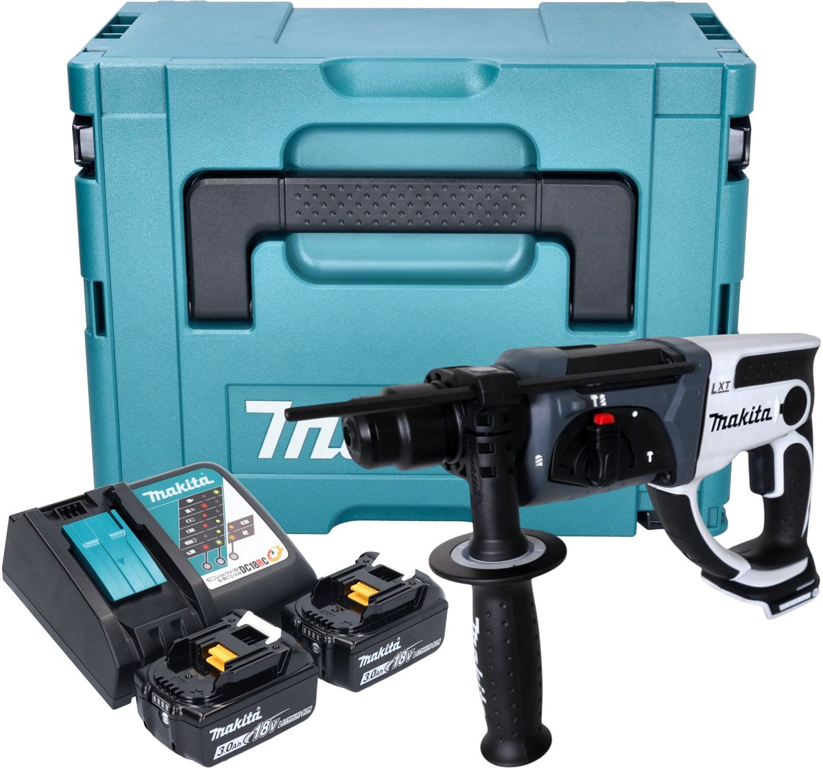 Makita DHR 202 RFJW accuklopboormachine 18 V 20 mm 2.0 J wit + 2x accu 3.0 Ah + lader + Makpac