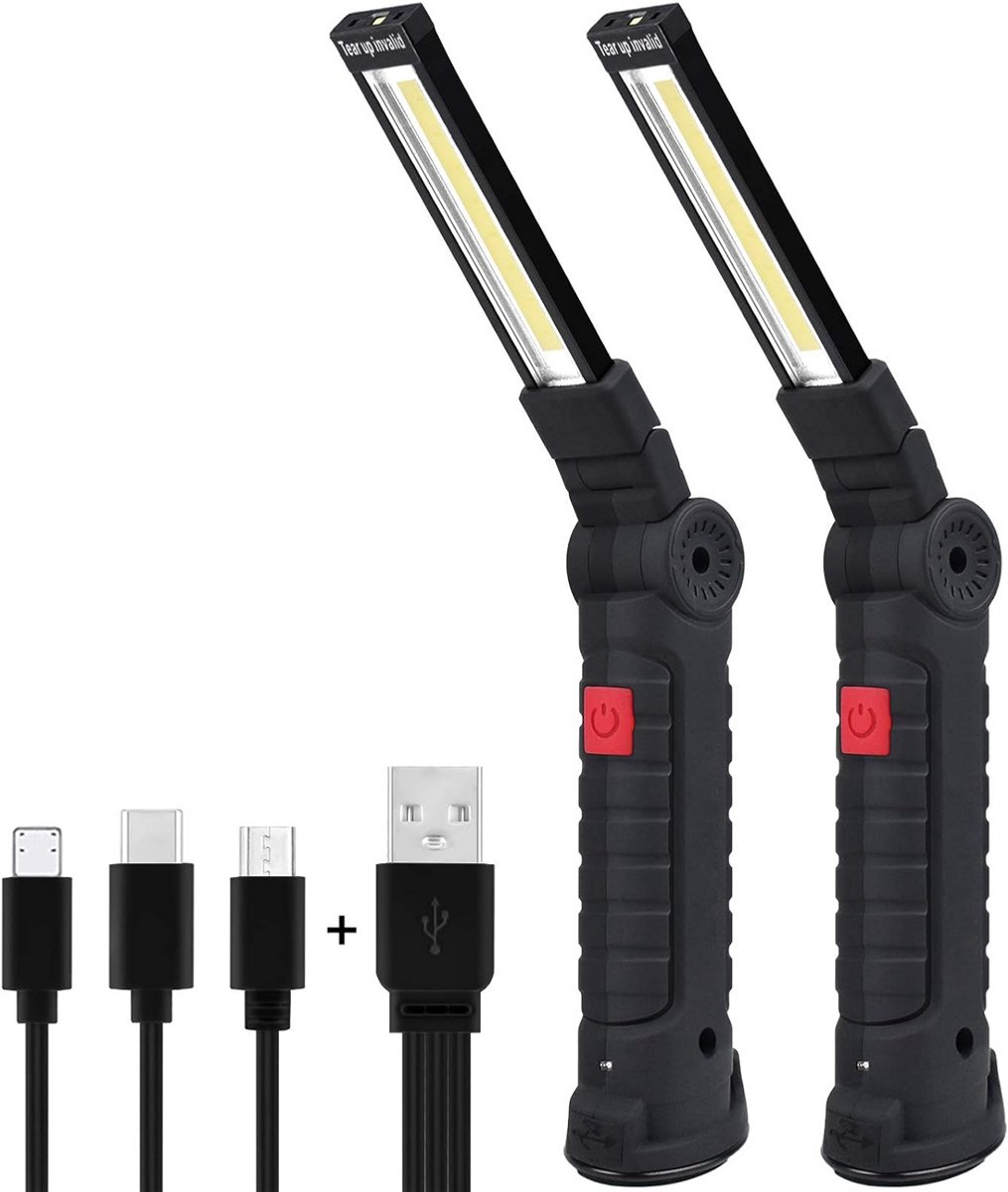 EXCITAT LED-werklamp - COB-werklamp - met magnetische voet - oplaadbaar - met haak - voor kamperen, autoreparatie - 2 stuks