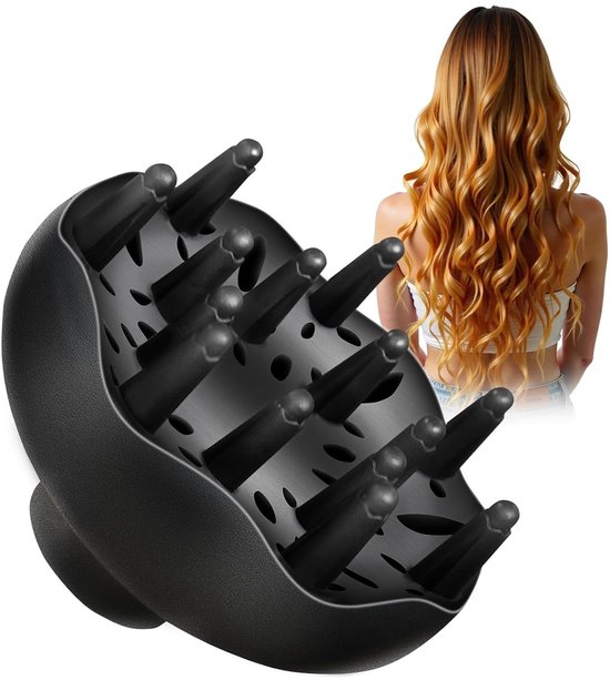 Diffuser-opzetstuk voor föhn, föhnmondstuk-specifieke haardiffuser voor krullend haar en natuurlijk golvend haar, geschikt voor föhns van 4,3-5,3 cm (zwart)