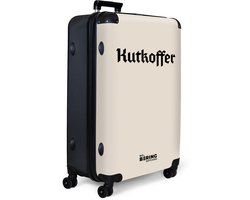 NoBoringSuitcases.com NoBoringSuitcases.com® - Koffer groot - Reiskoffer lichtgewicht - Beige met tekst 'Kutkoffer' - Rolkoffer met 4 wielen - Grote trolley XL - 98 liter bagage
