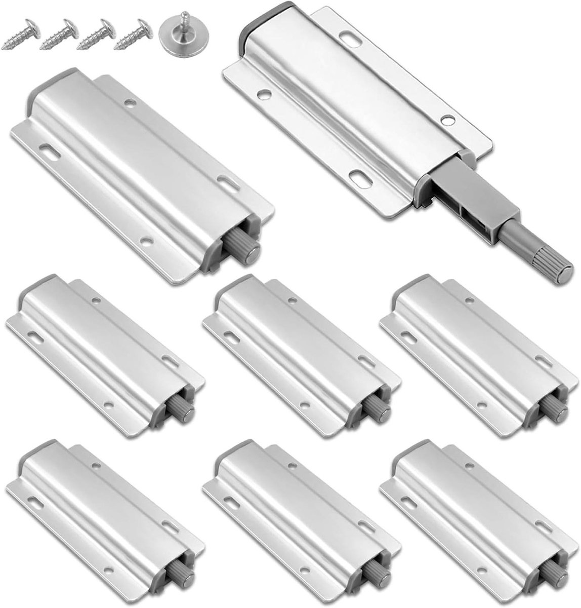 ByShane - Push to Open deuropener set van 8 - kastdeur drukopener met magnetische tip-on demper voor keuken en meubels - zilverkleurig