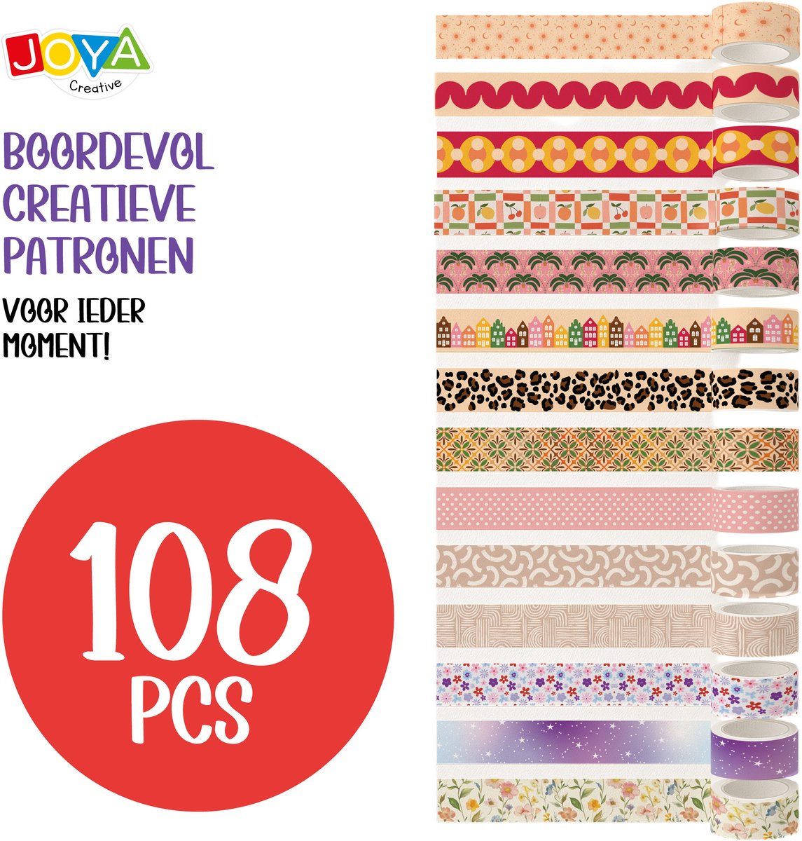 Washi Tape 108pcs - bullet journal accesoires - 3 meter per rol - Verschillende Designs - Stickers & Tapes - Journaling - Stickers Bullet Journal - Joya Creative — afbeelding 6