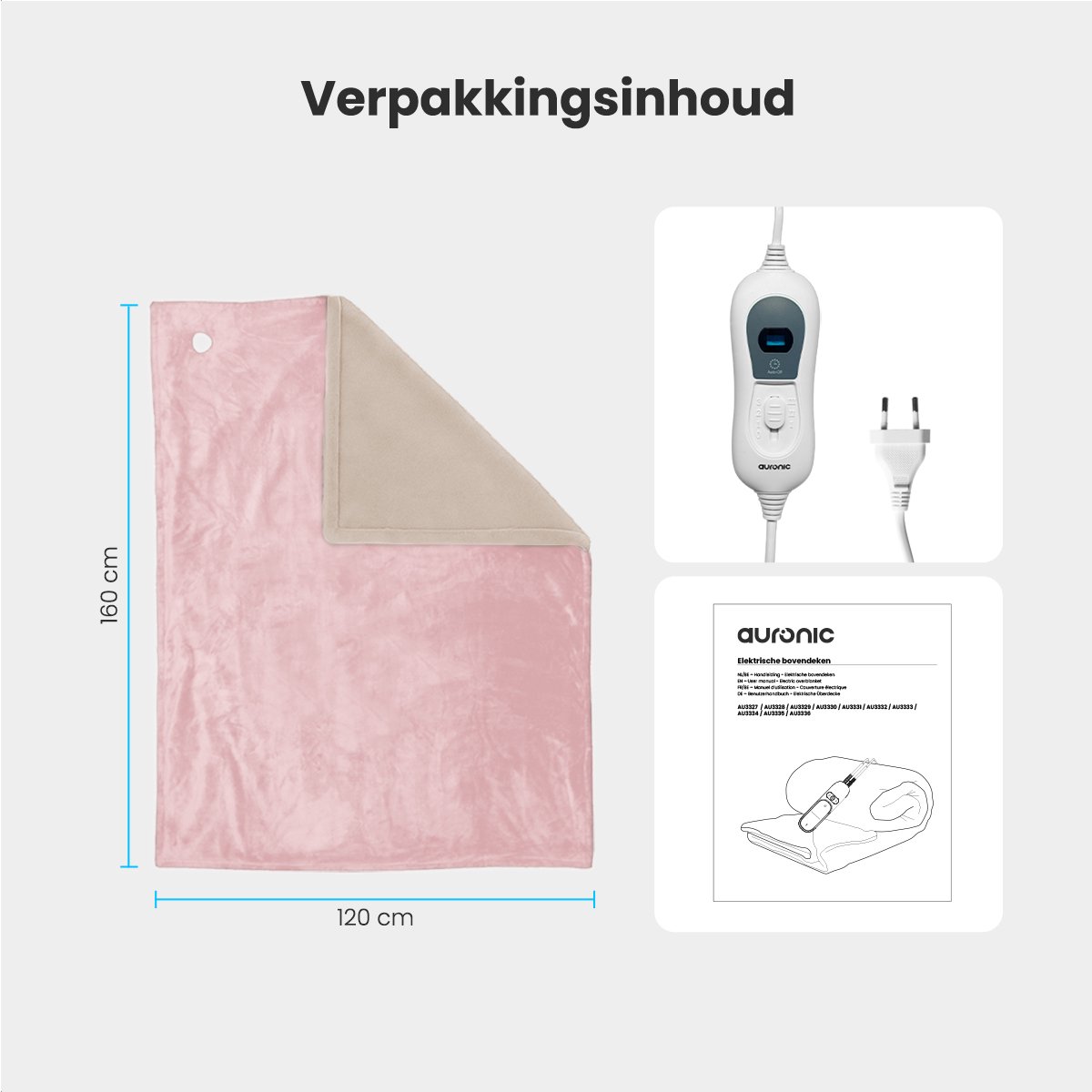 Auronic Elektrische Bovendeken - 160 x 120 cm - 1 Persoons Omslagdeken - 3 Warmtestanden met Timer & Automatische Uitschakeling - Verwarmingsdeken - Wasbaar - Roze – foto 7