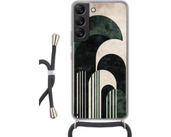Telefoonhoesje Geschikt voor Samsung Galaxy S22 - Bogen - Donkergroen - Lijnen - Siliconen - Crossbody - Backcover met Koord - Telefoonhoesje met koord - Hoesje met touw Telefoonhoesje