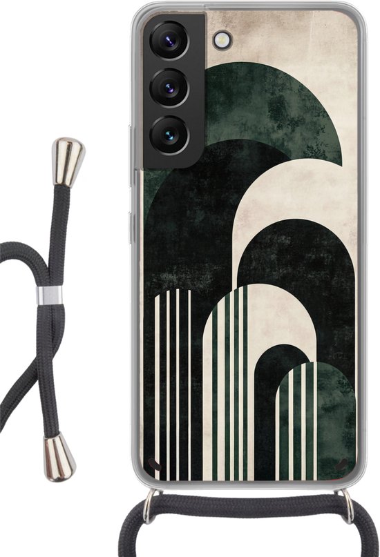 Telefoonhoesje Geschikt voor Samsung Galaxy S22 - Bogen - Donkergroen - Lijnen - Siliconen - Crossbody - Backcover met Koord - Telefoonhoesje met koord - Hoesje met touw Telefoonhoesje