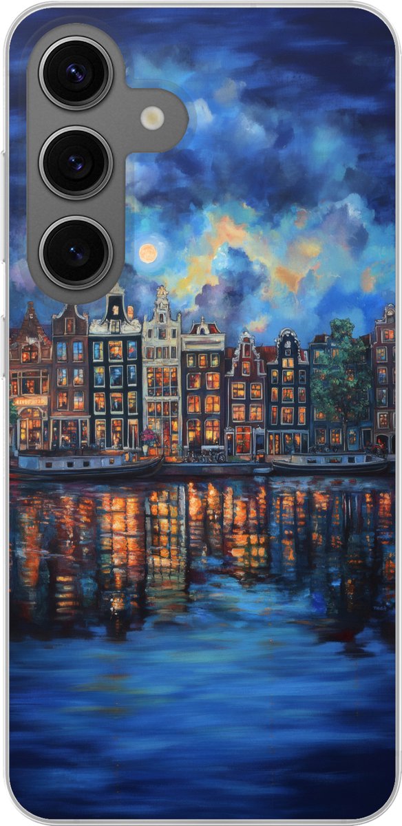 Telefoonhoesje samsung Galaxy S24 hoesje - Grachten Amsterdam - Huizen - Stad - Kleurrijk - Siliconen Telefoonhoesje Telefoonhoesje
