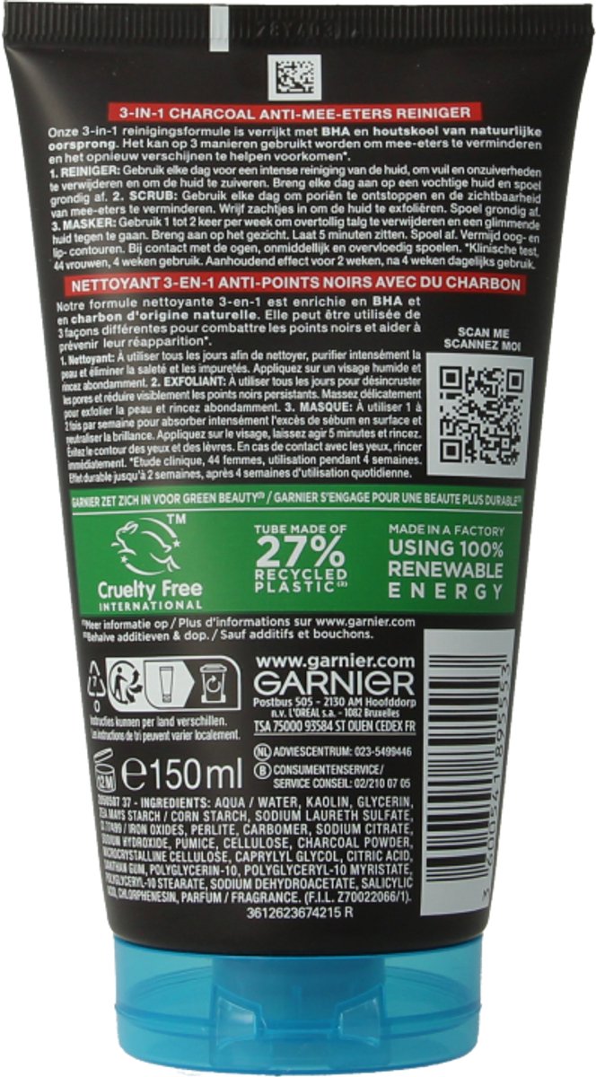 Garnier Pure Active 3in1 Gezichtsreiniger met Charcoal – Houtskool Gezichtsmasker, Gezichtsscrub én gezichtsreiniger in een - 150ml thumbnail 6