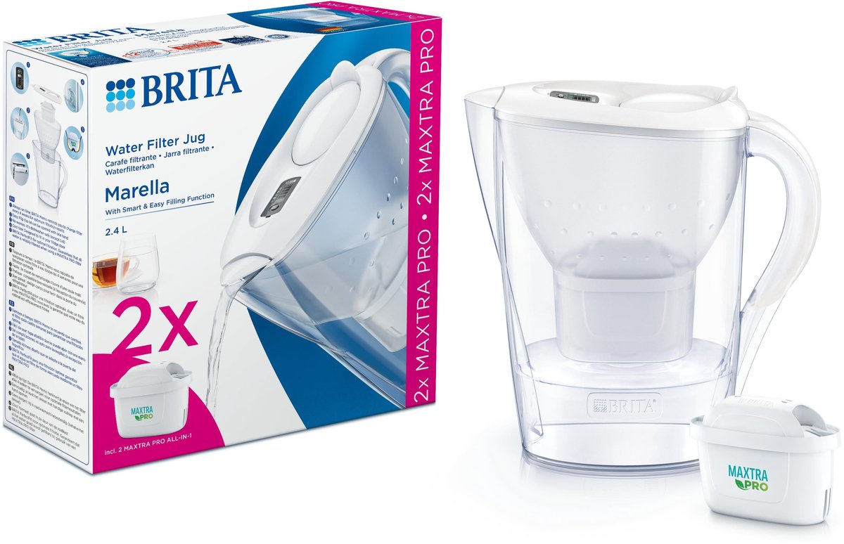 Bol.com BRITA - Waterfilterkan - Marella Cool - 2,4L - Wit - incl. 2 MAXTRA PRO ALL-IN-1 filterpatronen - Voordeelverpakking aanbieding