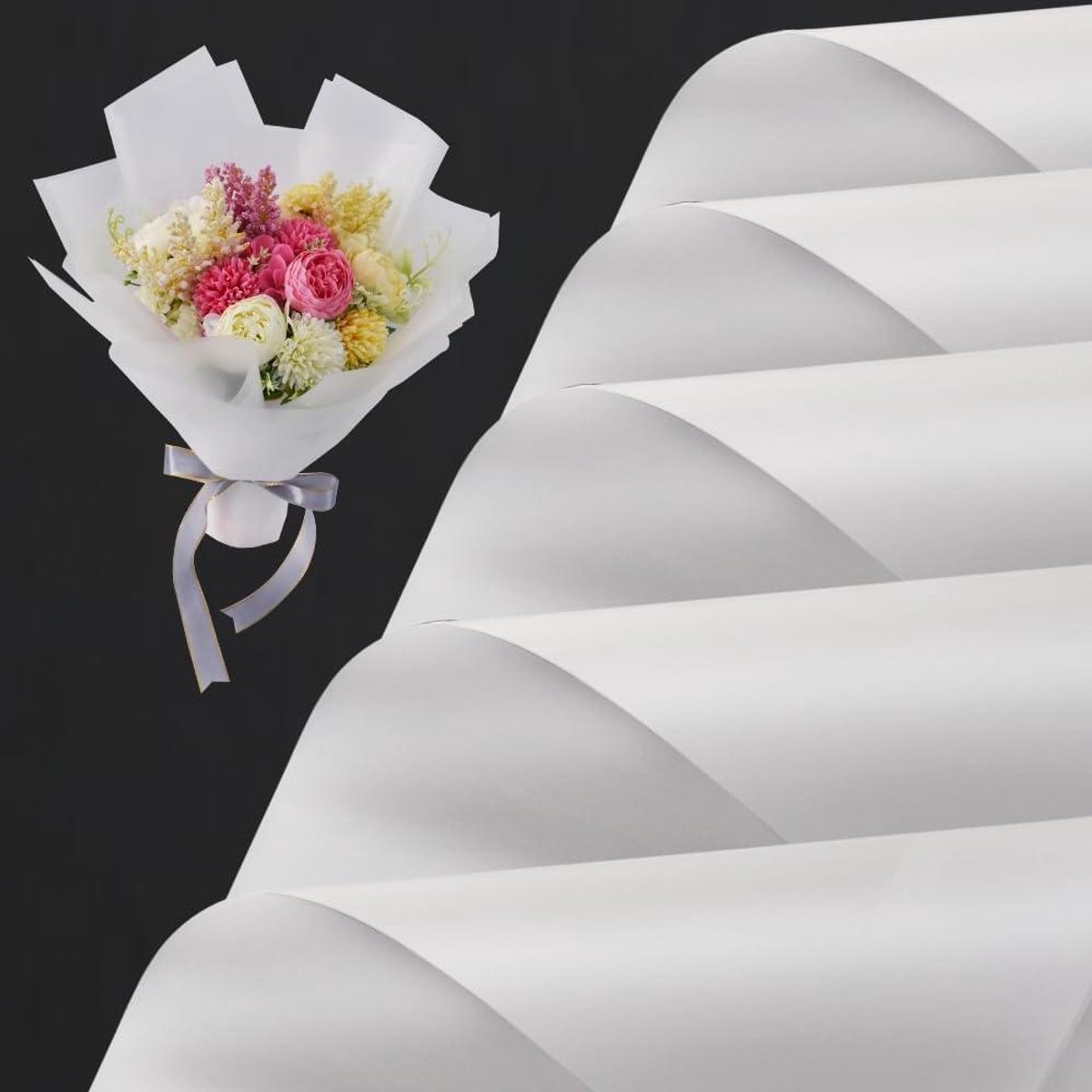 Waterdicht Transparant Wit Inpakpapier voor Geschenkverpakking - Bloemen Motief - Boeket Verpakking - Bruiloft - 20 Vellen
