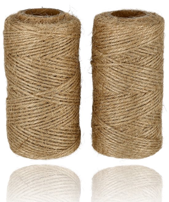 Corde de jute 2 x 55 mètres – Ficelle de jute naturelle 2 mm – 2 rouleaux pour emballage, déménagement, Plantes, cadeaux et artisanat