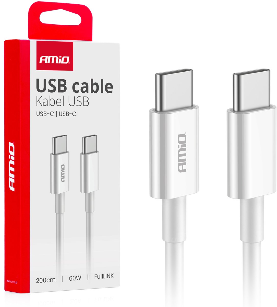 AMiO USB-C naar USB-C Kabel – 60W – 200cm – FullLINK – 03897