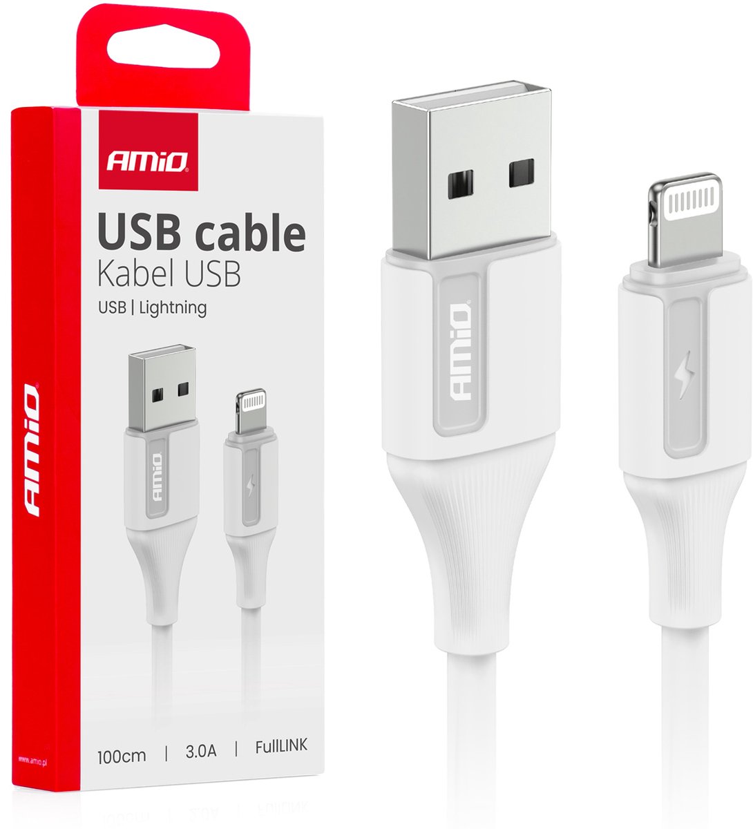 AMiO USB naar Lightning Kabel – 3A – 100cm – FullLINK – 03919