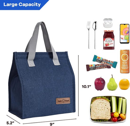 Koeltassen - 22 x 13 x 25 cm - Geïsoleerde lunchtas - Lsolatie - Handvat riem - Koeltas - Herbruikbare - Lunchtas - Lunch bag - Geïsoleerde koeltas - Picknicktas - Geschikt voor werk, kantoor, reizen - Blauw van Merkloos — afbeelding 2