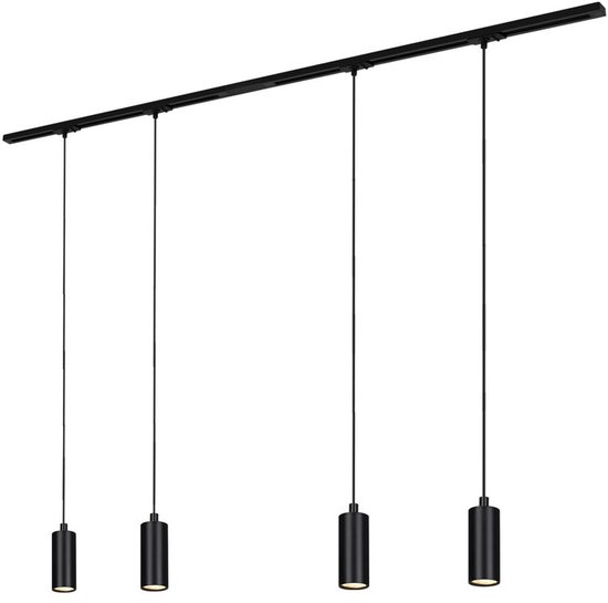 Rail noir avec quatre lampes cylindriques suspendues