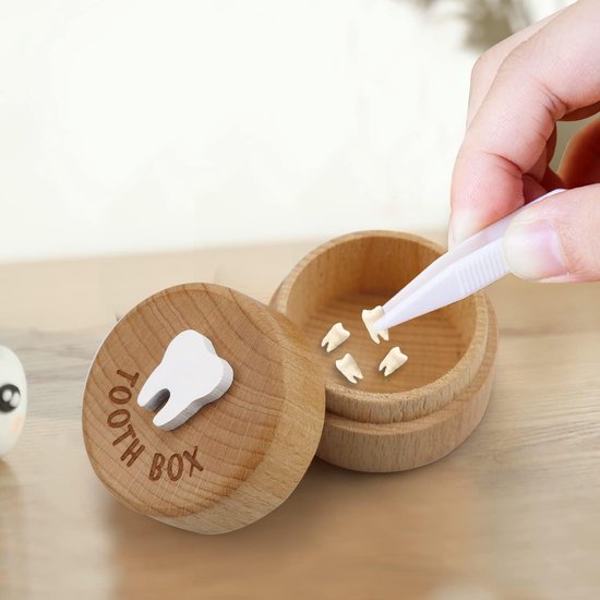 1 stuk - houten melktanden bewaardoosje voor kinderen - Donkerbruin - 5 x 5 x 4 cm - Ideaal voor het bewaren van melktanden als blijvende herinnering - Compact, stevig en perfect als geboortegeschenk of keepsake voor ouders — afbeelding 3