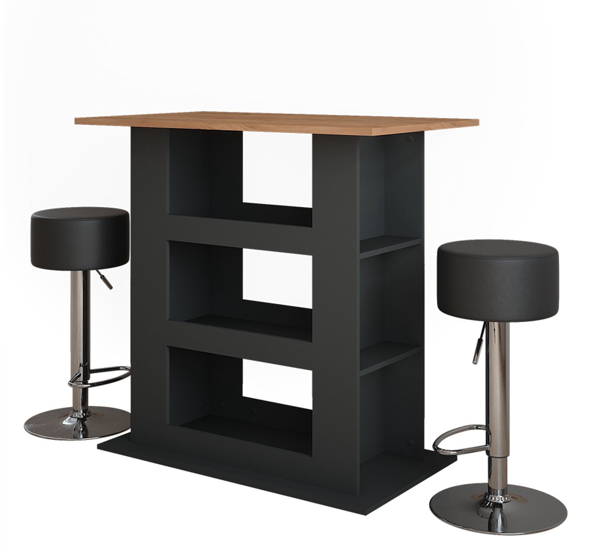 Vicco Repose Bartafel set – 110 x 65 cm met 2 barkrukken Eik goud/antraciet Goudkleurig Eiken/Antraciet