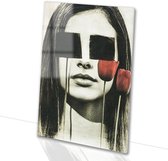 Vrouwelijk portret met tulpen - Vervreemding glazen schilderij - Schilderij bloemen - Surrealisme - Plexiglas schilderij - Schilderijen - acrylglas 40x60 cm
