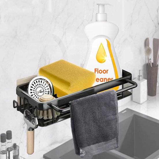Dooki Spoeldoekhouder voor gootsteen, magnetische spoelbakorganizer, keukenorganizer, roestvrij staal (zilver
